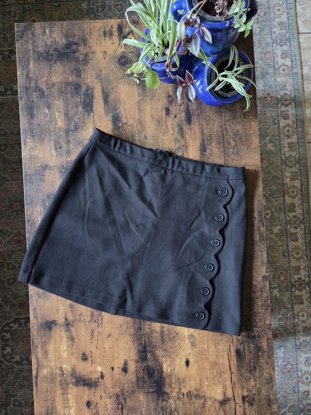 Maison Jules Black Mini Skirt with Scalloped Button Trim